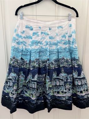 Talbots Venice City Scene Pleated Skirt 8 | Blue White